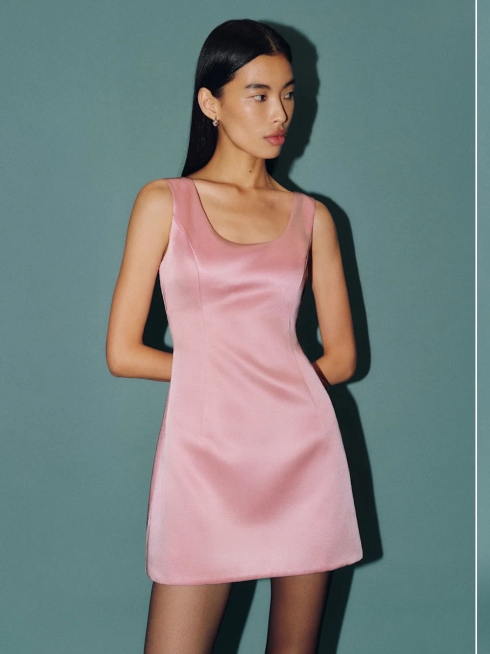 Reformation Blush Pink Satin Scoop-Neck Mini Dress